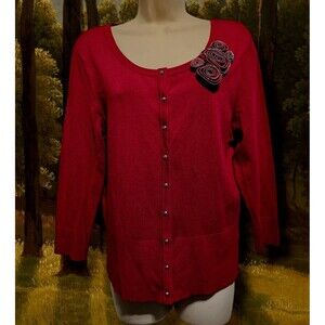 White House Black Market 3/4 Sleeve Dark Rose Embellished Cardigan Sz M Preowned